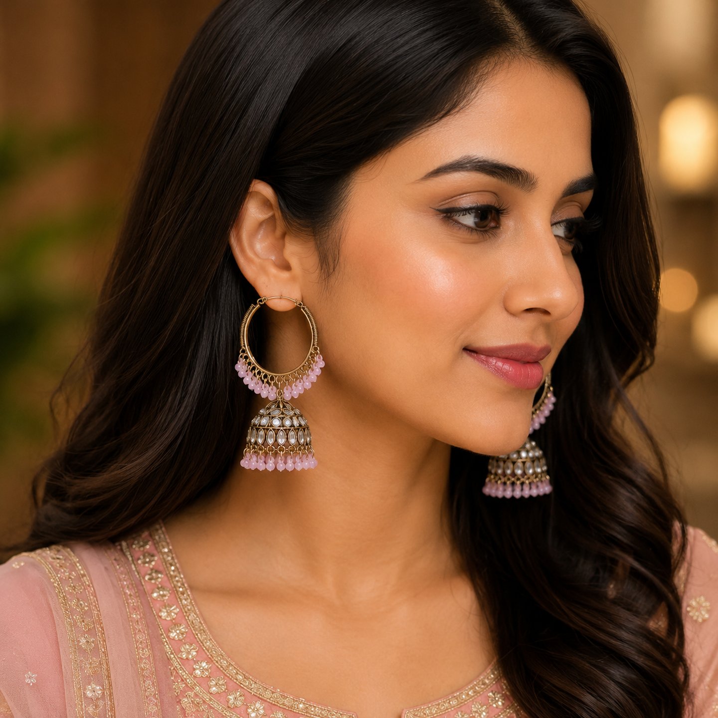 Nikki Minimal Kundan Pearls Hanging Bali Jhumkas