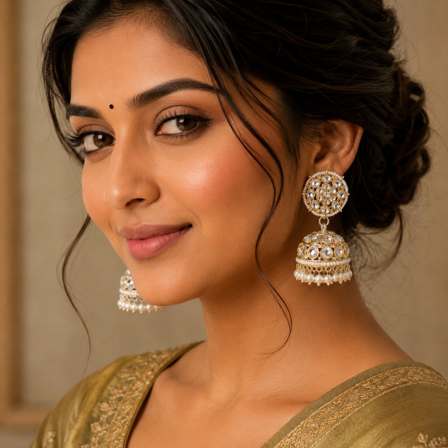 Dharika Acrylic Kundan and Pearl Jhumkas