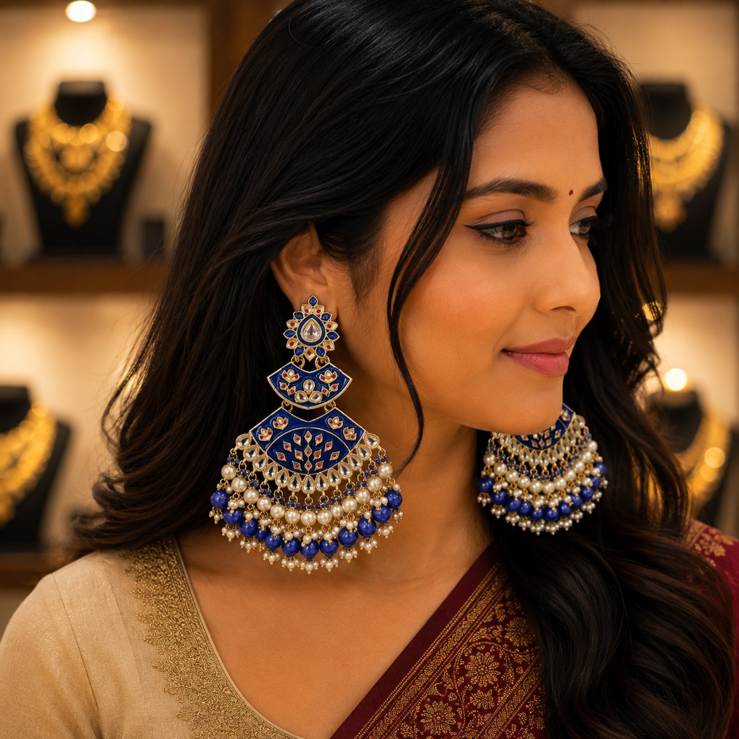 Deekshitha Kundan Meenakari Chandbali with Colorful Drops