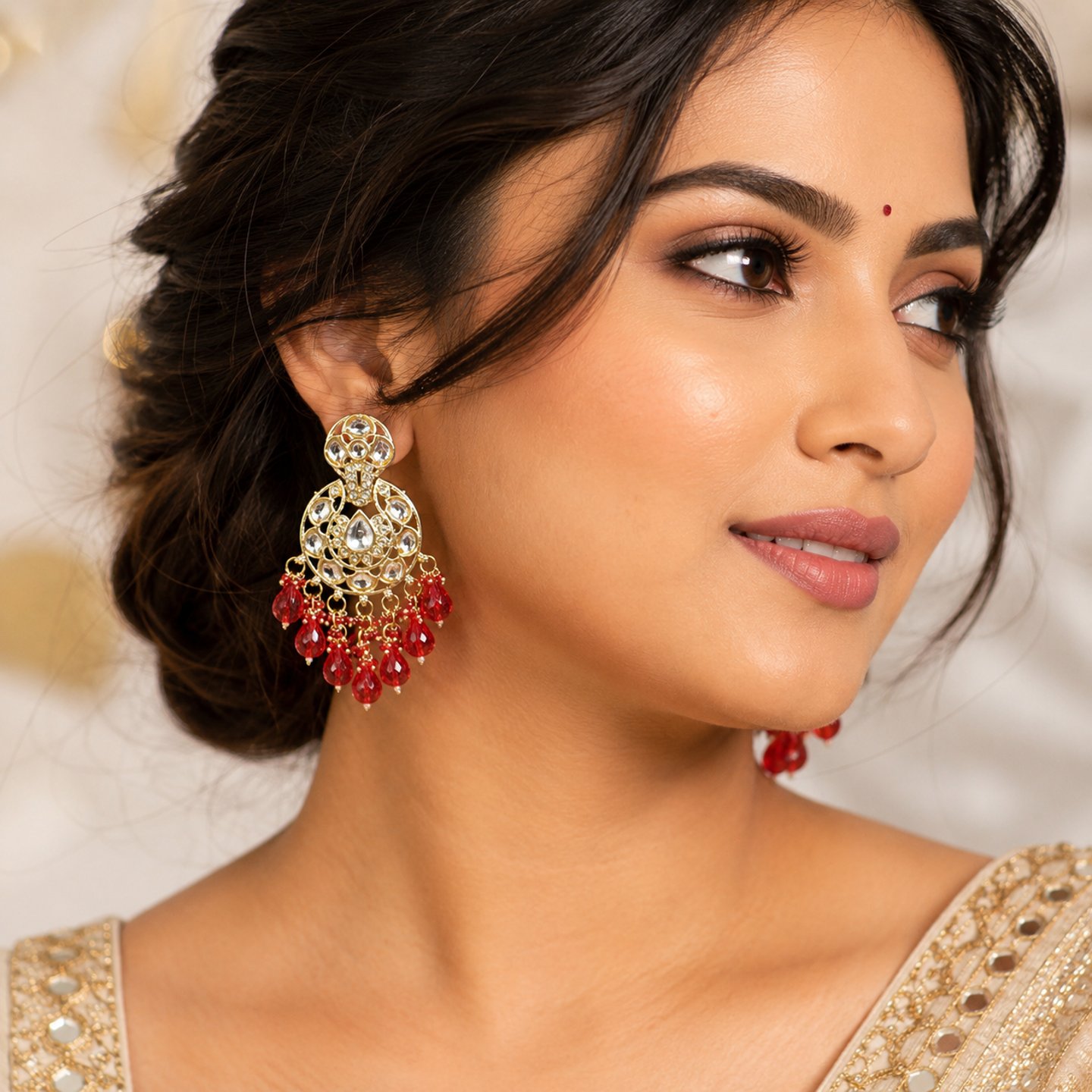 Sneha Kundan Earrings with Hanging Pearls