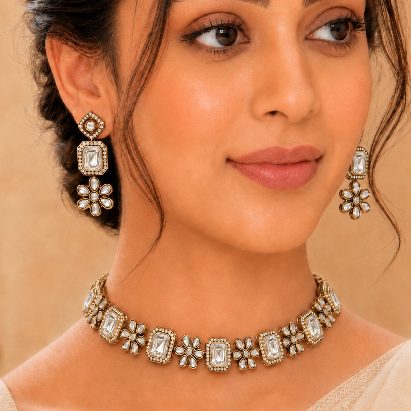 Aparna Sleek Victorian Zircon and Monalisa Stone Choker Set