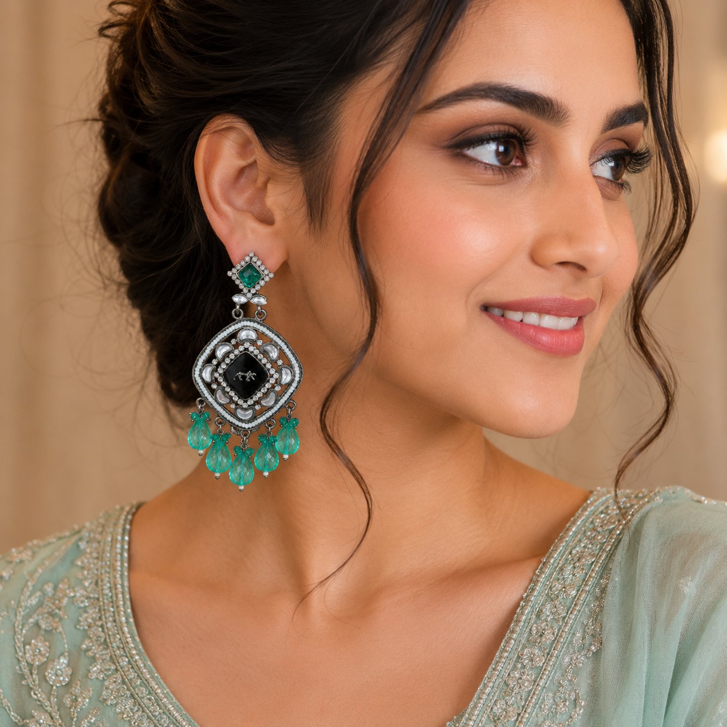 Komal Sabyasachi Inspired Kundan Earrings with Pearls Hanging