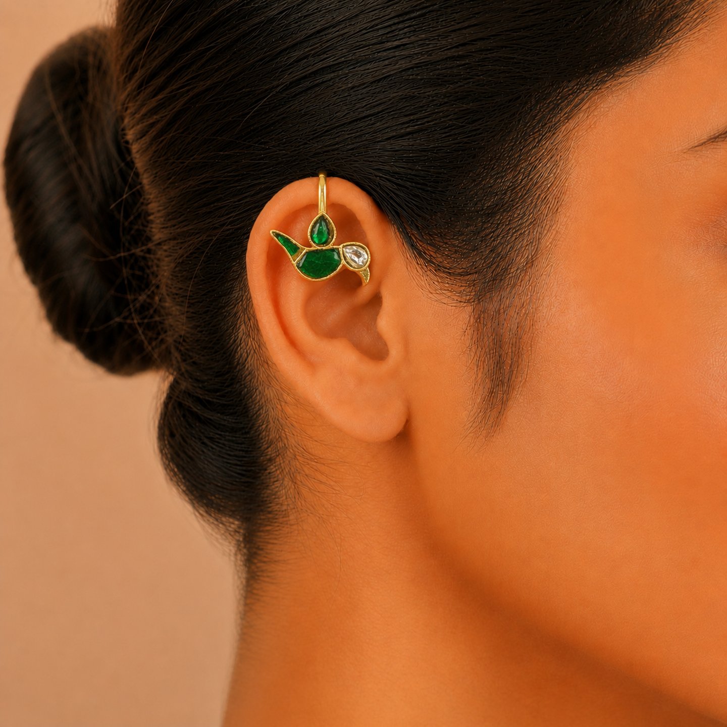 Pankhuri Pacchi Kundan Bird Design Bugadi Earrings