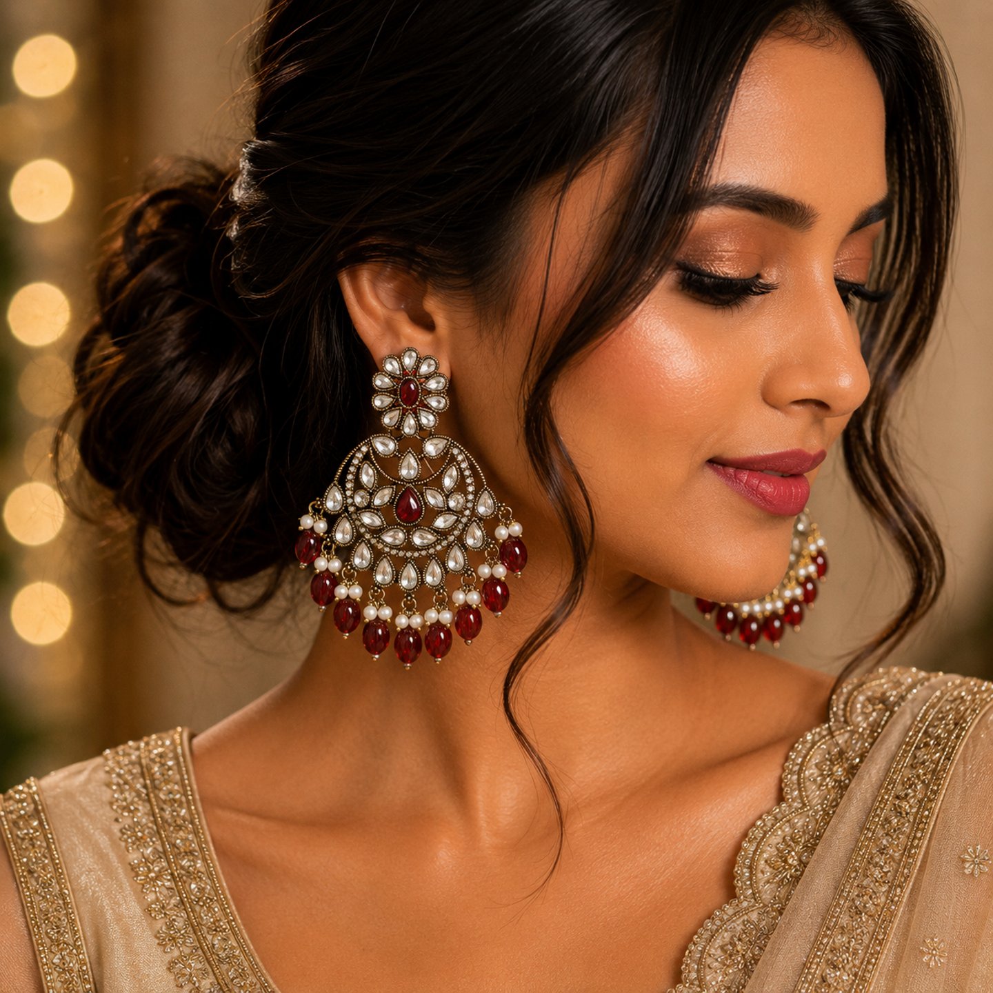Manya Kundan Chandbali with Hanging Pearls