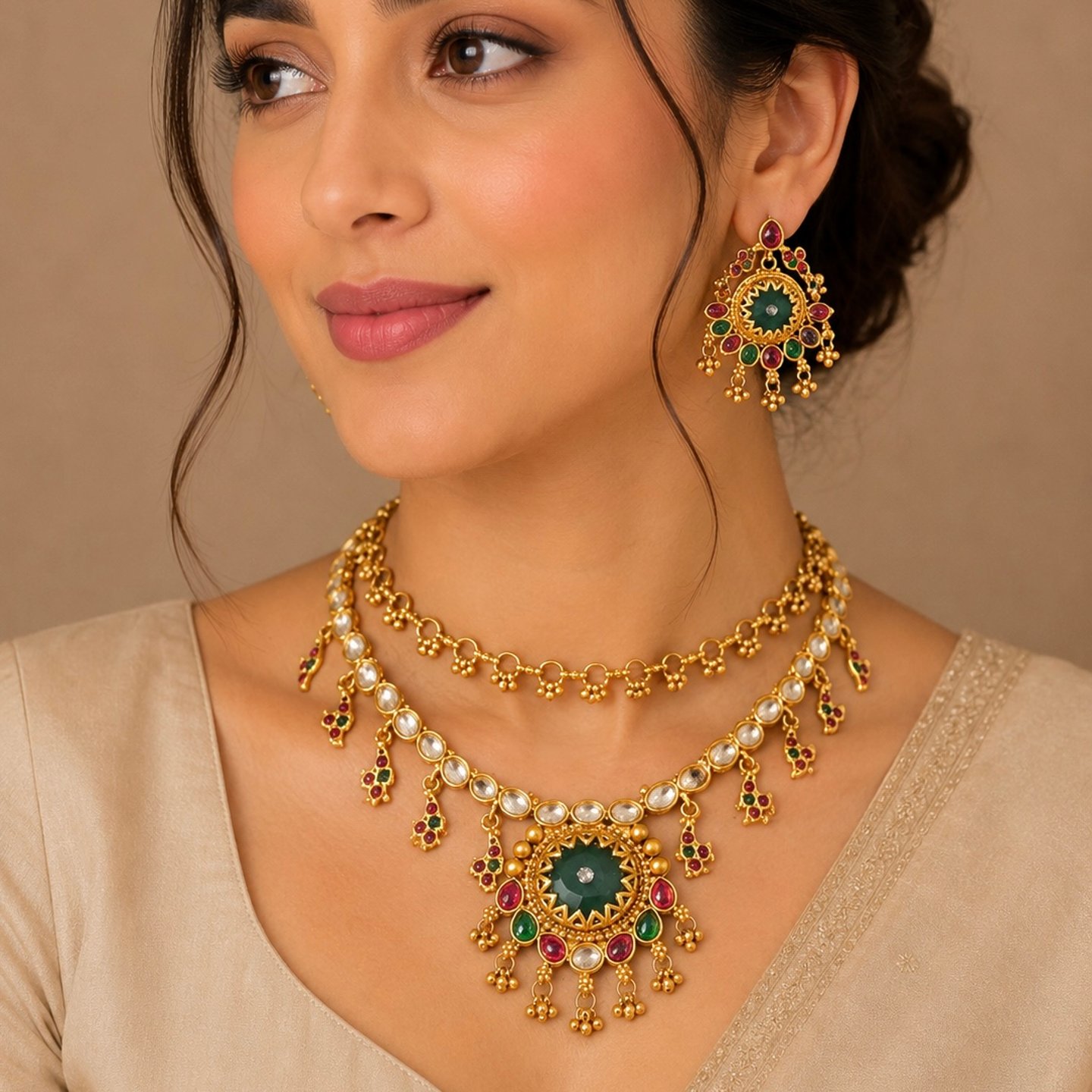 Amaira Heritage Jewellery Double Layered Necklace Set