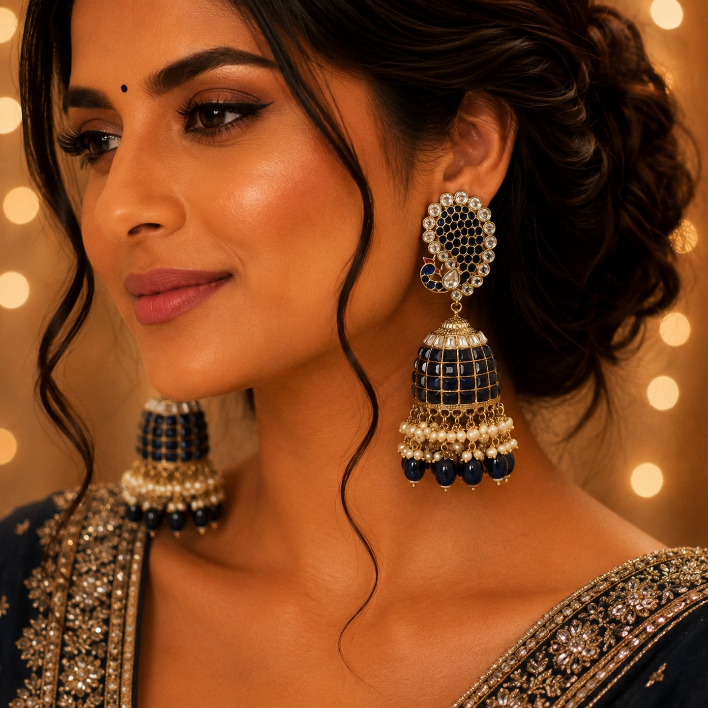 Sanjana Kundan Meenakari Jhumka with Hanging Pearls