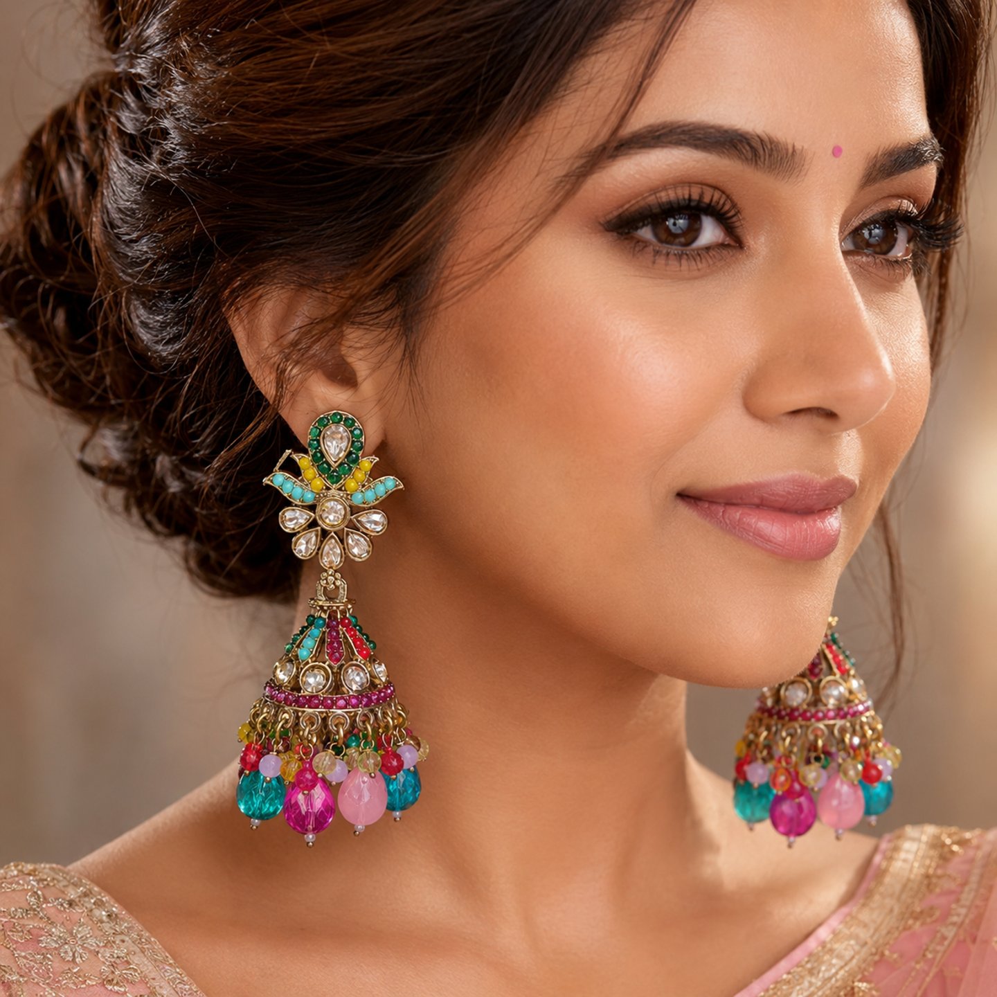 Yashika Colourful Pearls Studded Jhumkas