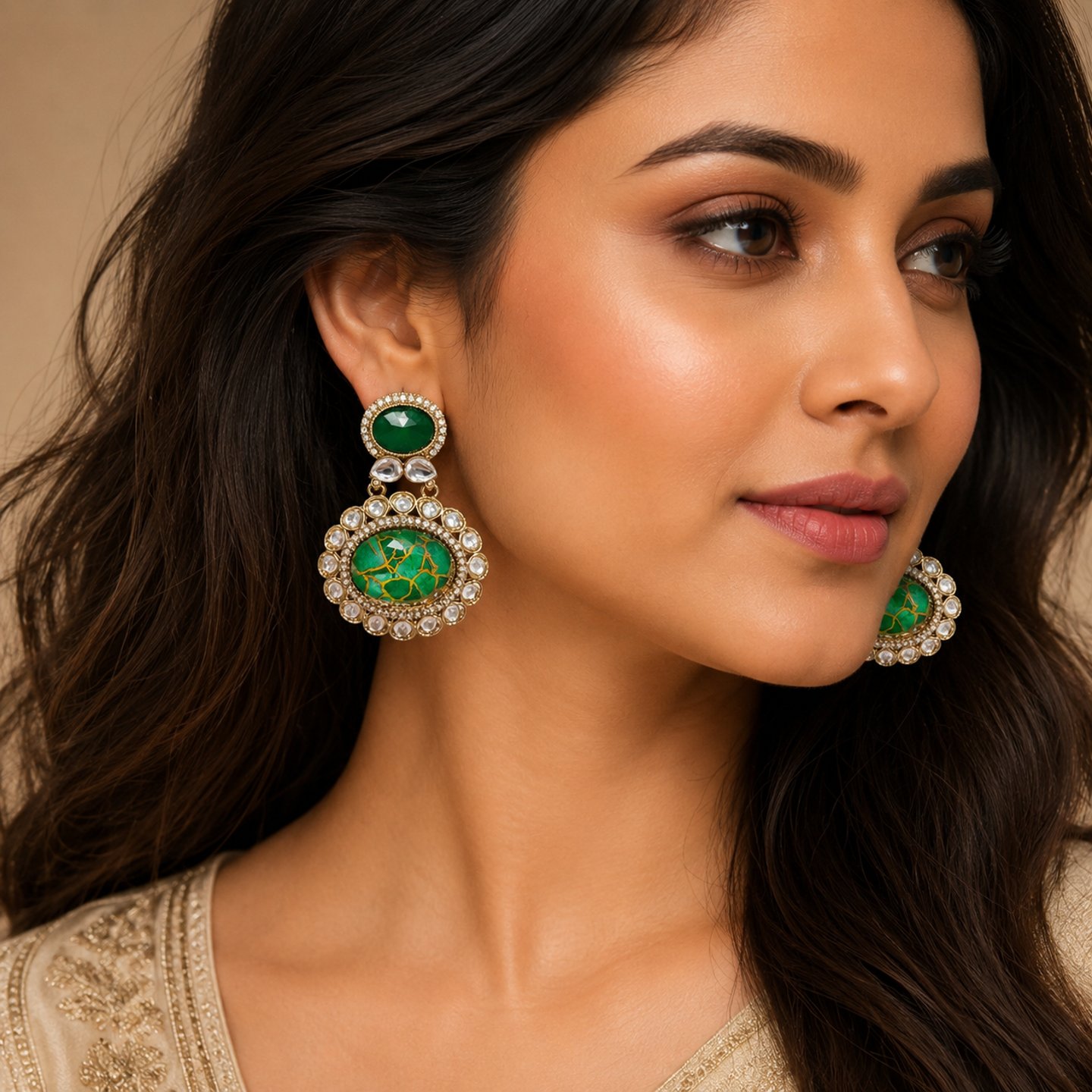 Shikha Oval Shape Fire Stone Earrings
