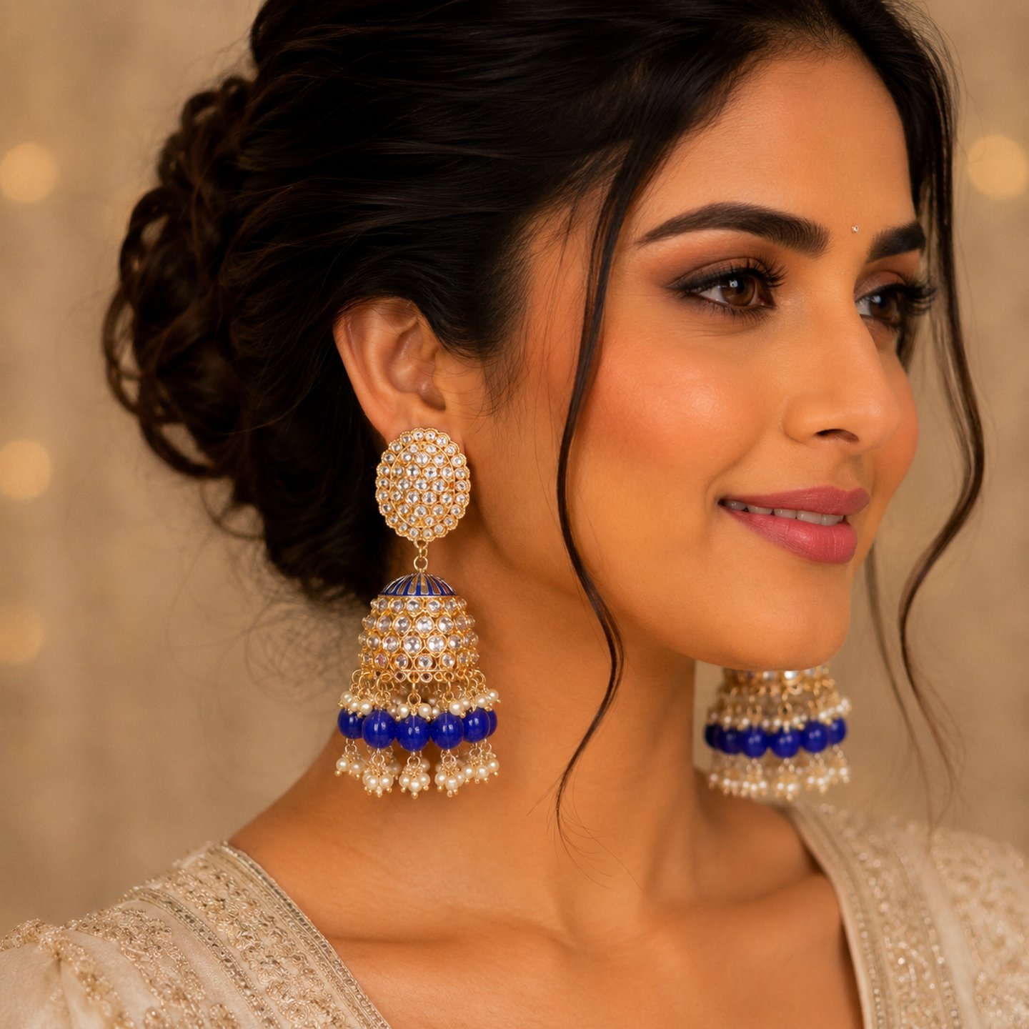 Yashika Kundan Jhumkas with Hanging Pearls