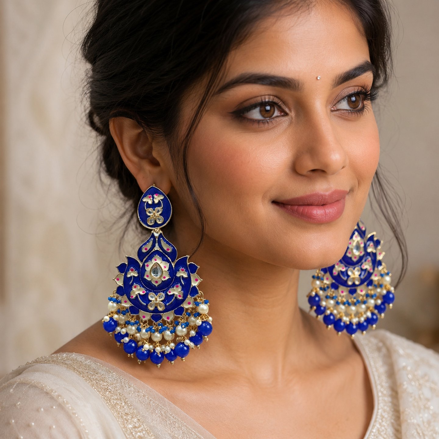 Tanisha Meenakari Fusion Kundan with Hanging Pearls