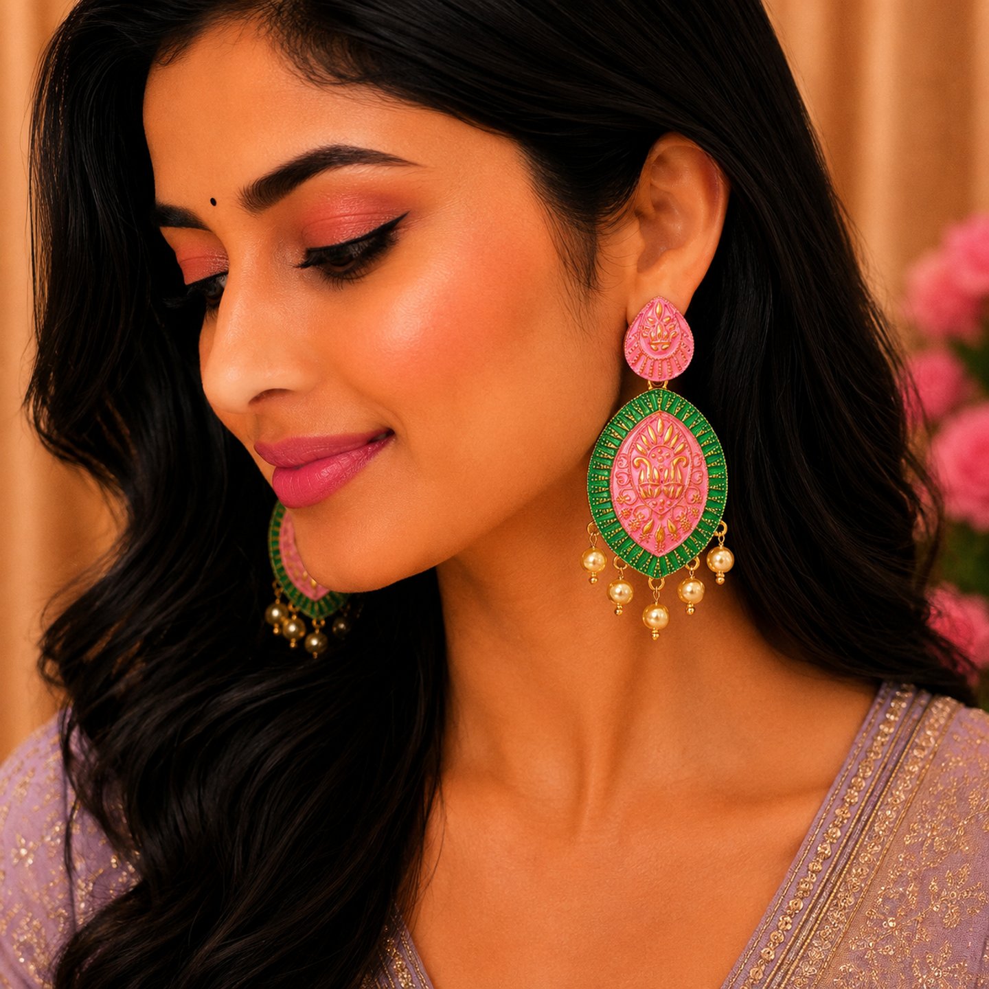 Khushi Meenakari and Pearls Hanging Earrings
