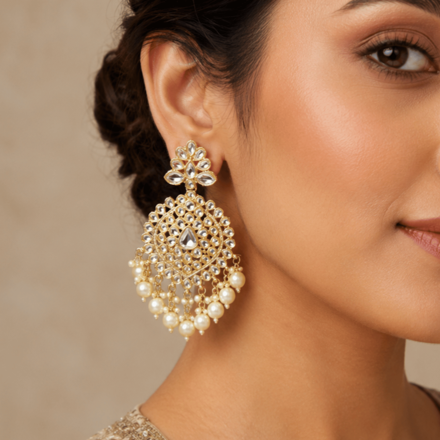 Bhawna Kundan Earrings with Hanging Pearls