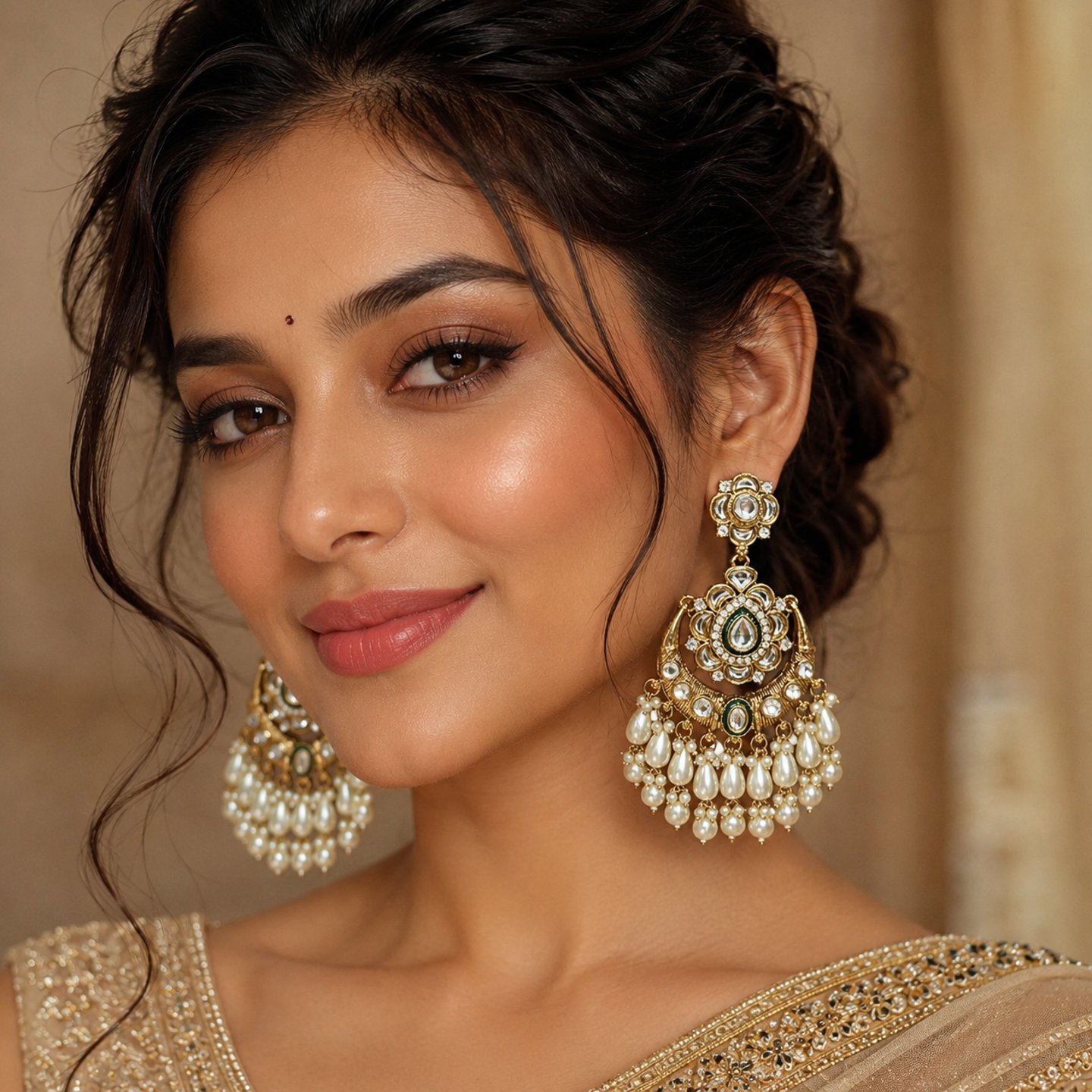Yashika Kundan Chandbali with Hanging Pearls