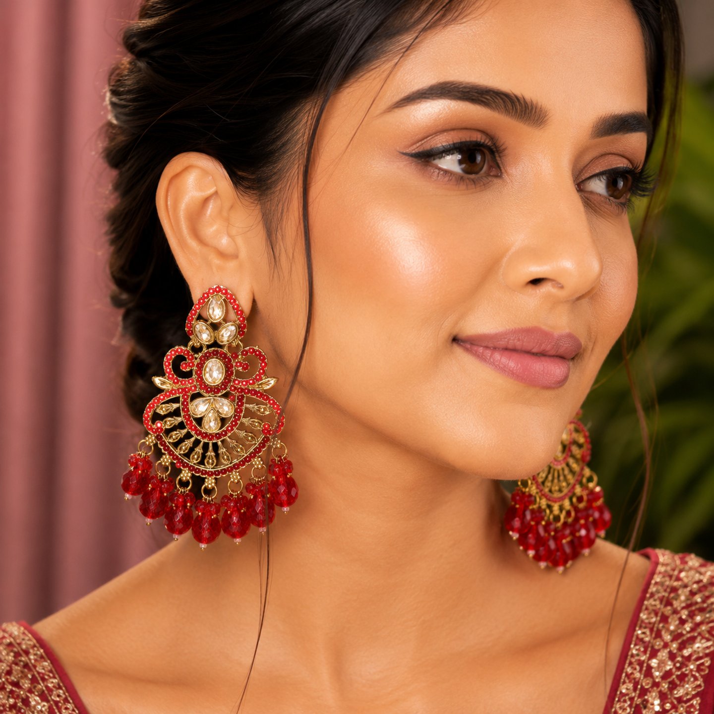 Sunita Jhadu Pearls Earrings with Hanging Crystal
