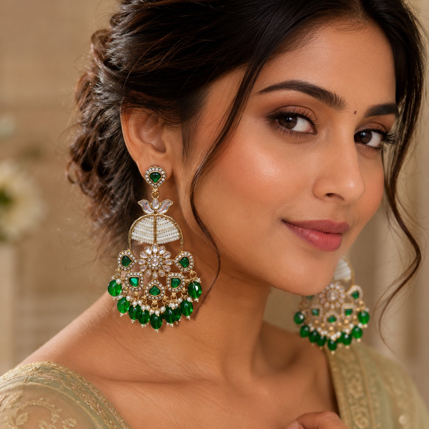 Aadvika Kundan and Colored Stone Chandbalis