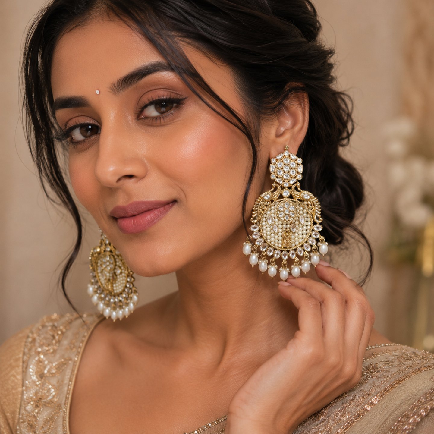 Shreya Pearl Karagiri Kundan Chandbali