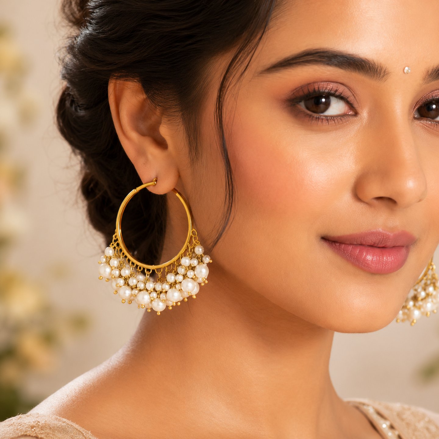 Bipasha Hoops with White Pearls