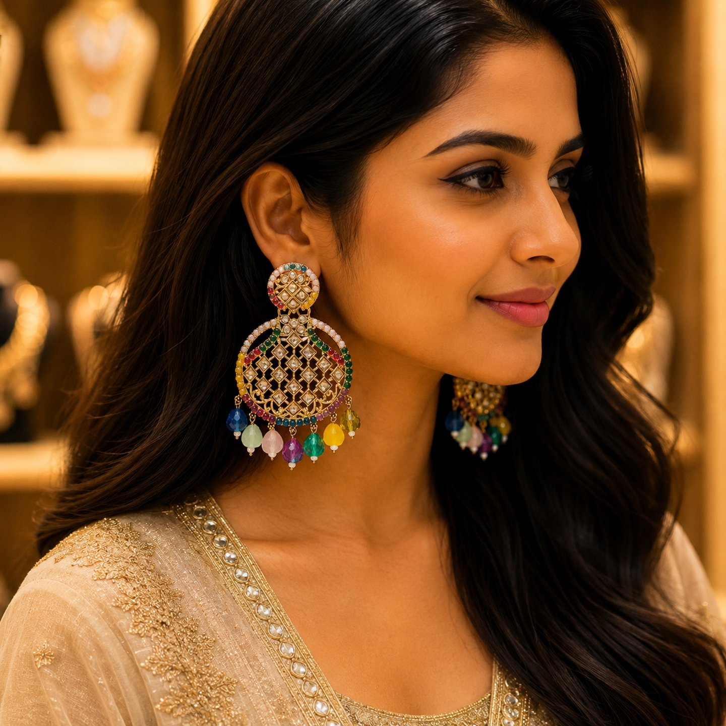 Simran Jhadu Pearls & Golden Kundan Earrings