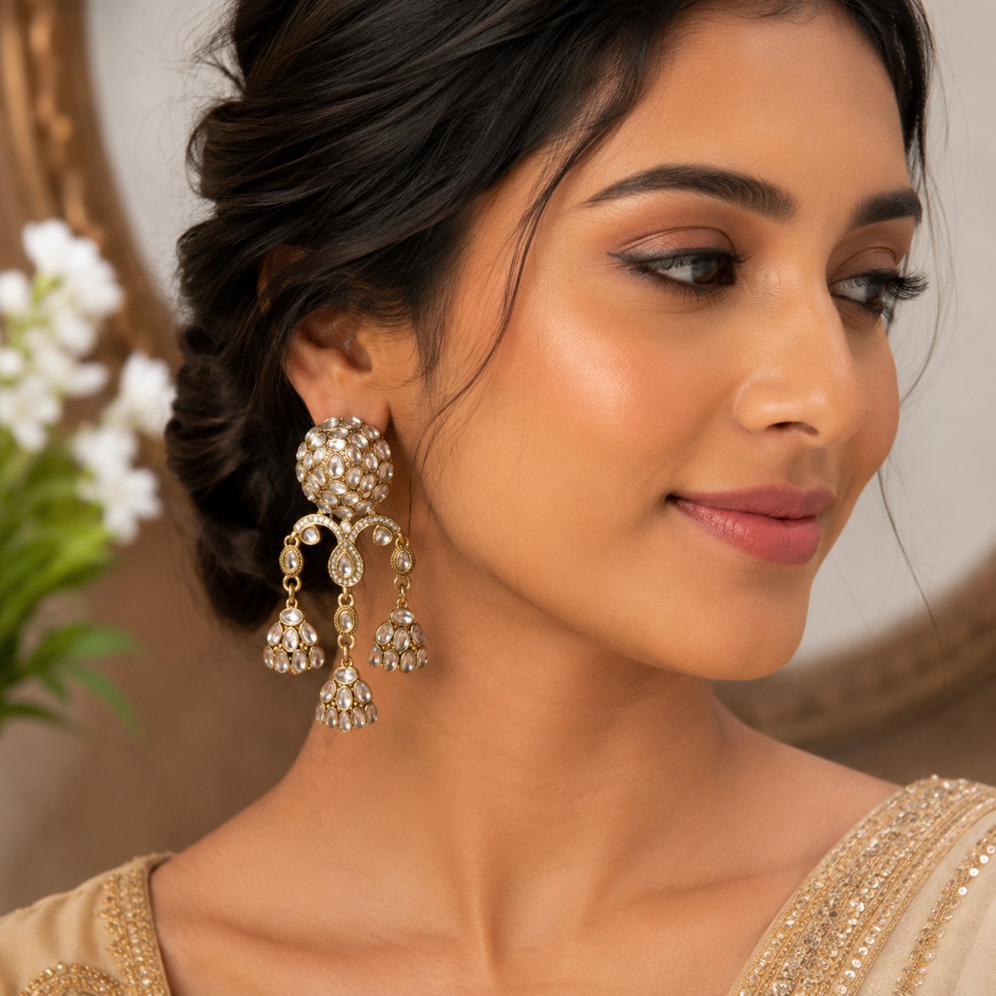 Ritika Minimal Detailed Kundan Work Earrings