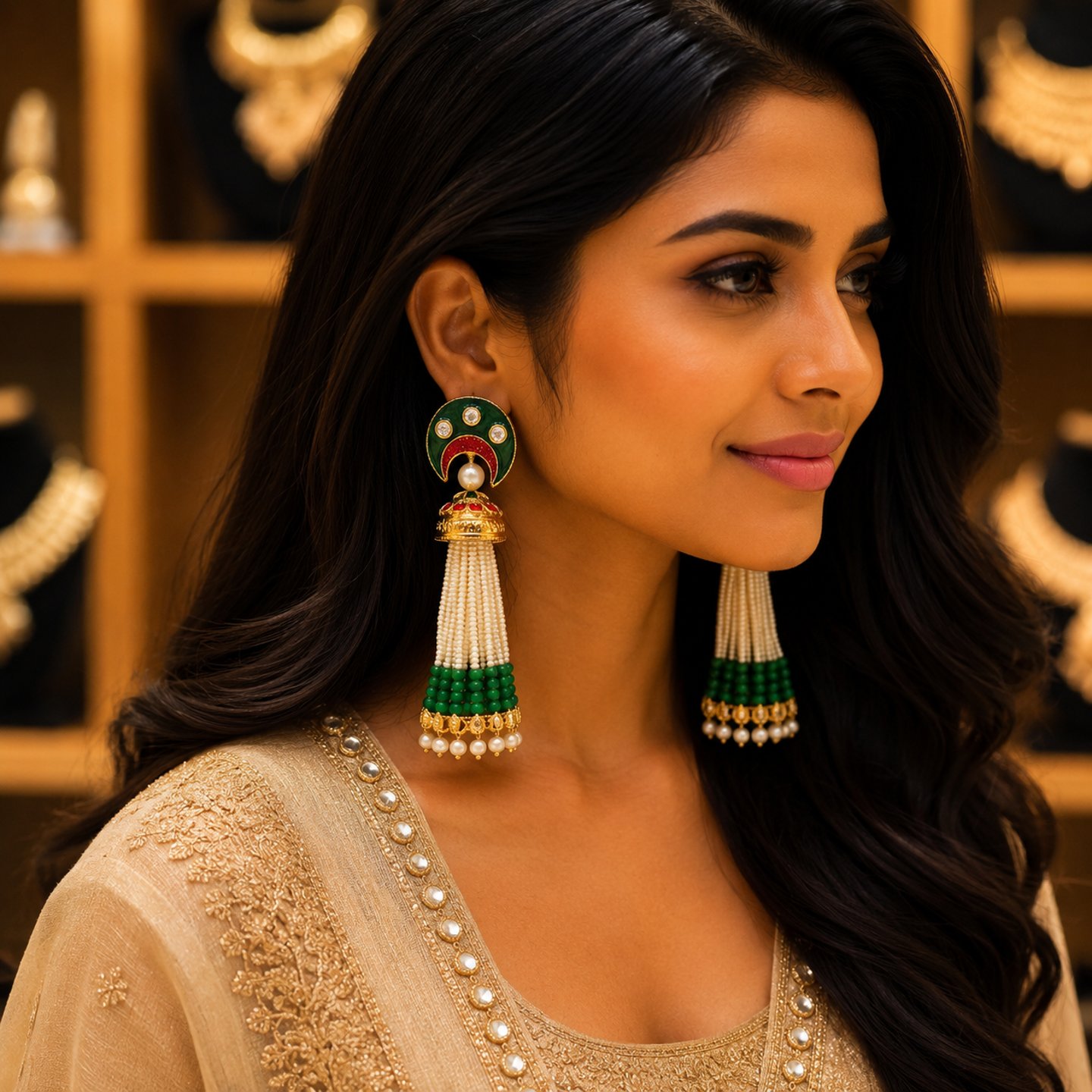 Tanisha Designer Pearls Work Jhumkas
