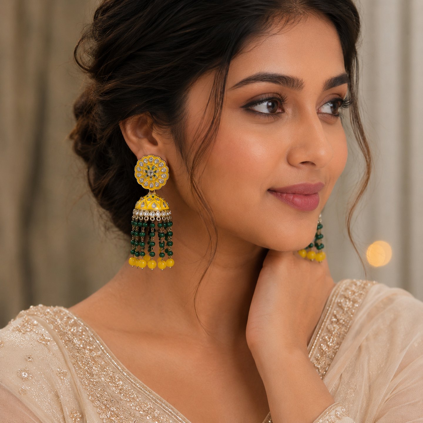 Yashika Kundan Studded Meenakari Jhumkas
