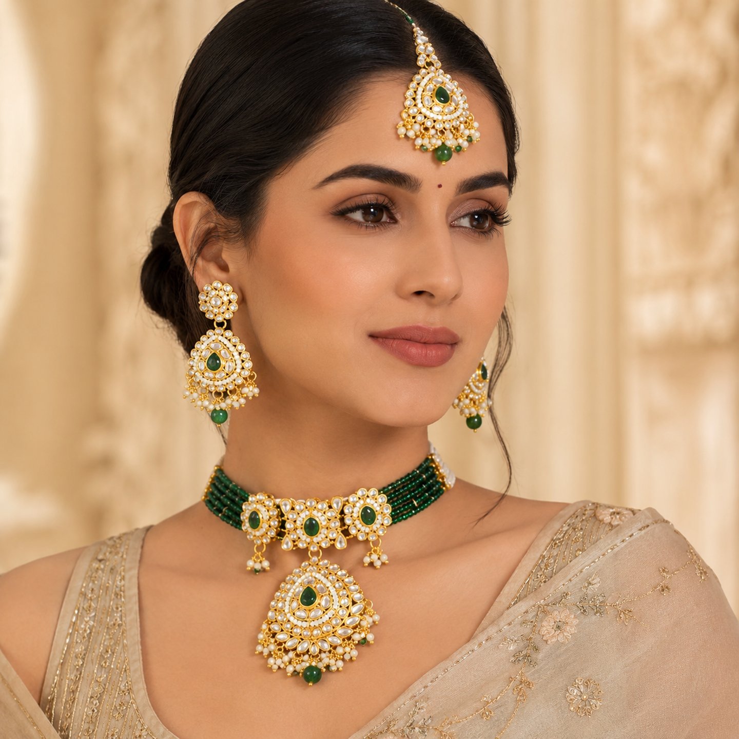 Anjali Kundan Choker Set with Pearl Work