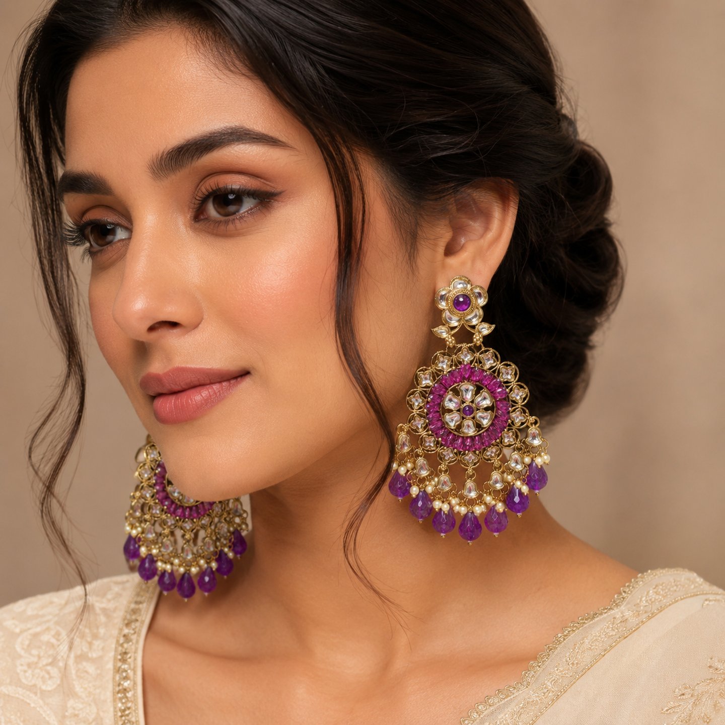 Kusum Kundan Chandbali Earrings with Drops