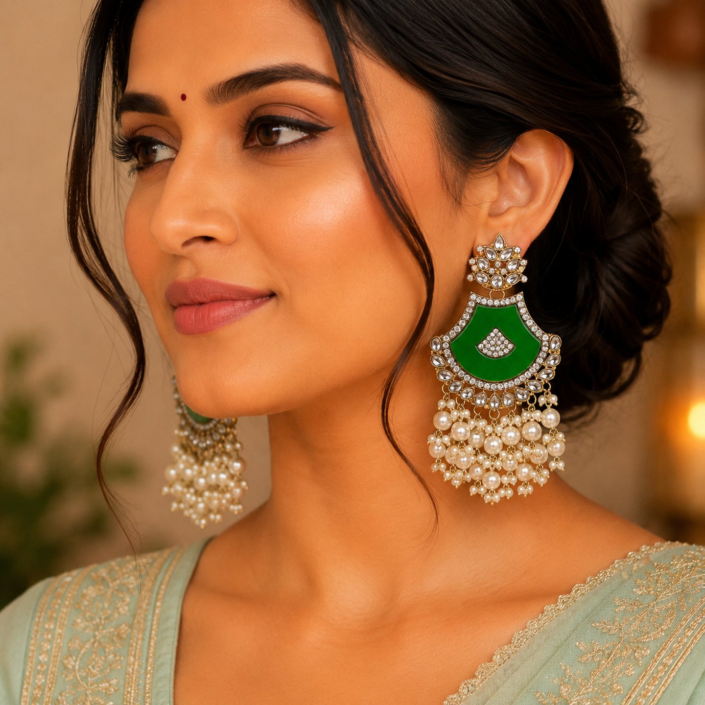Divyanshi Colorful MOP Kundan Danglers with Pearl Latkan
