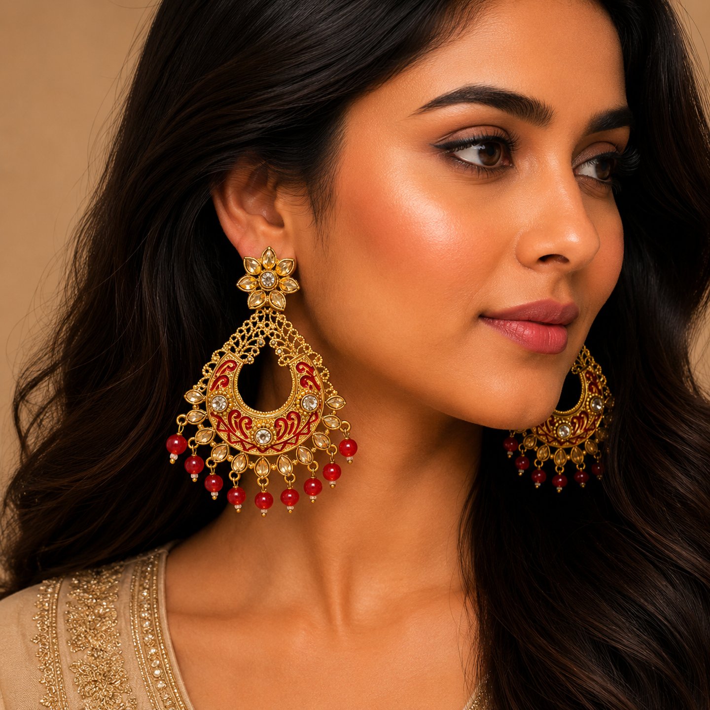 Gunika Gold Tone Earrings with Hanging Pearls