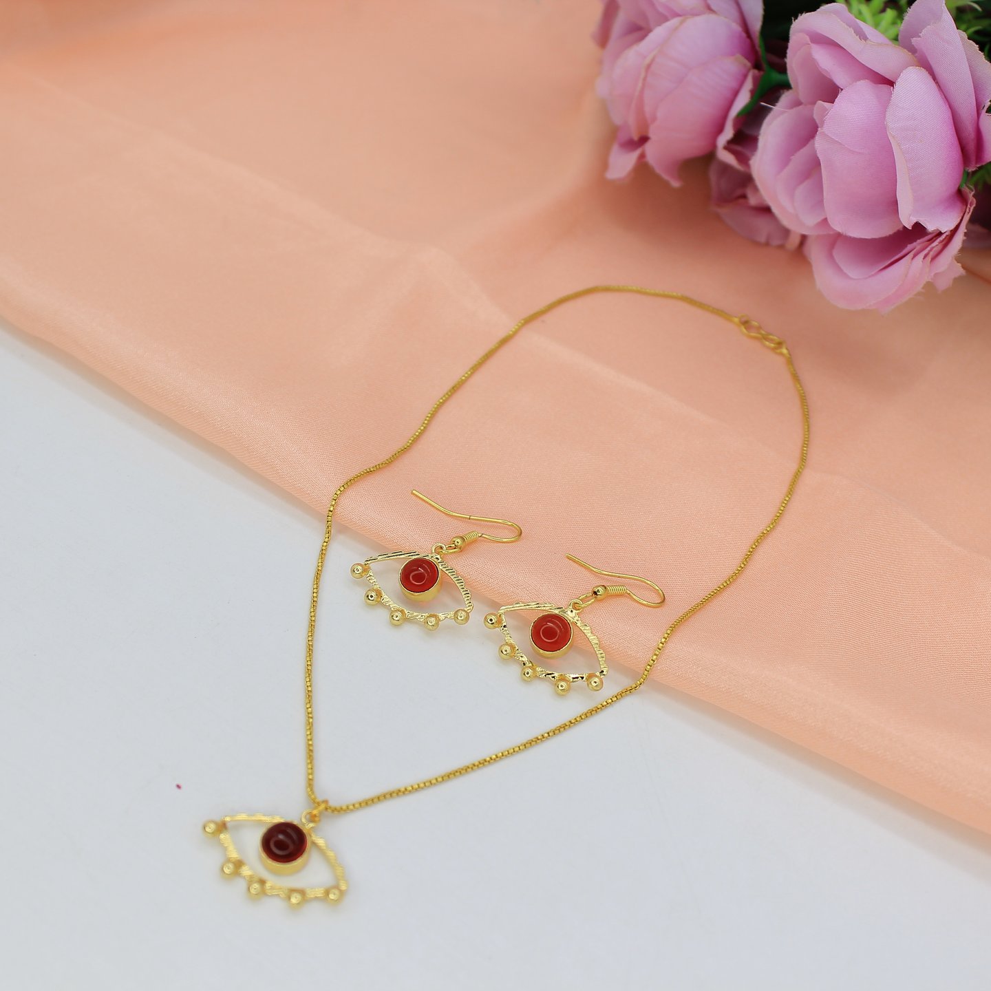 22kt Gold Plated Evil Eye Pendant Set Noori By Nikita