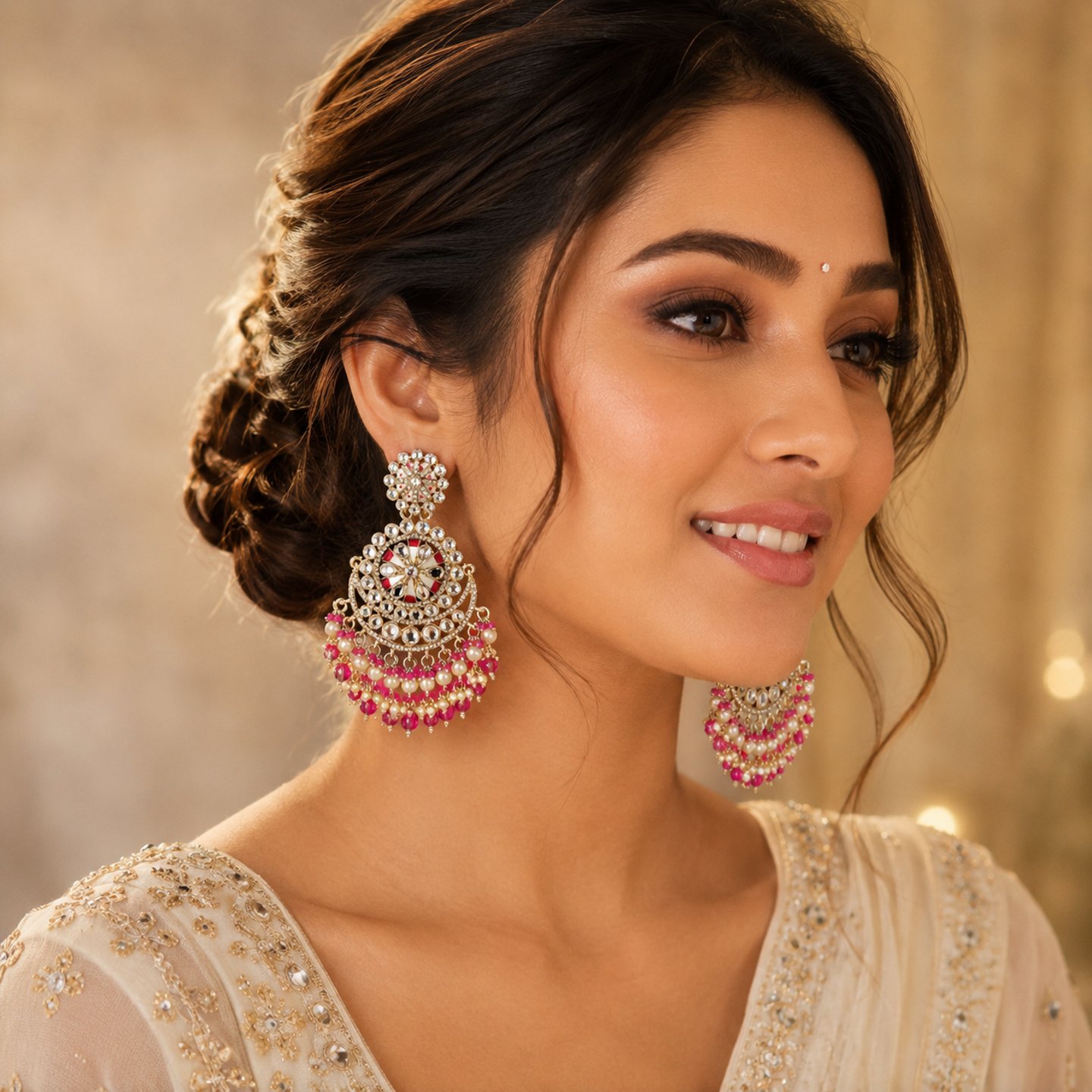 Aaditi Kundan and Theva Art Fushion Earrings