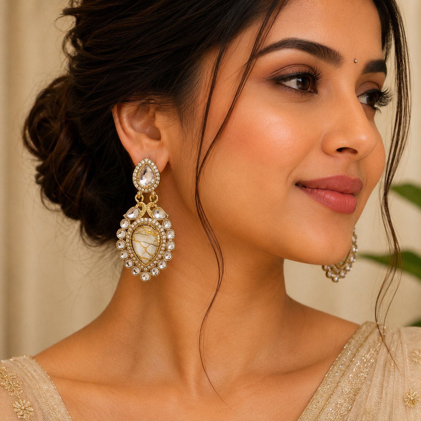 Shivani Kundan Earring with Hanging Crystal Stone