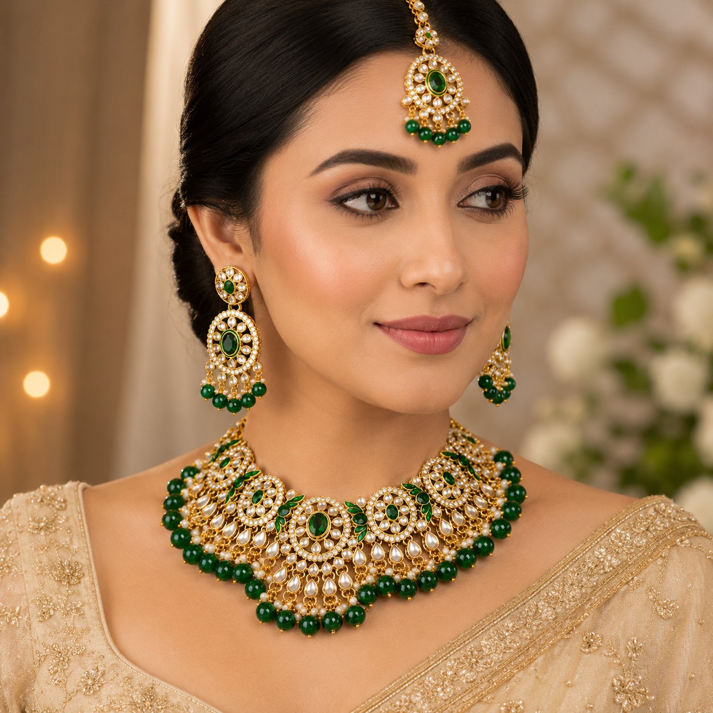 Samrita Kundan-Meenakari Necklace Set with Maang Tikka