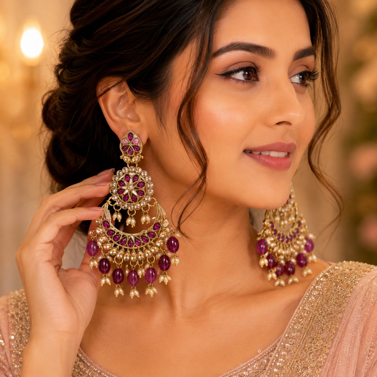 Kavita Traditional Kundan Chandbali Colorful with Hanging Pearls EE5413