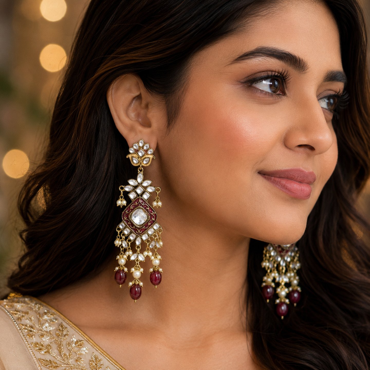 Nikita Kundan Meenakari Fusion Statement Earrings