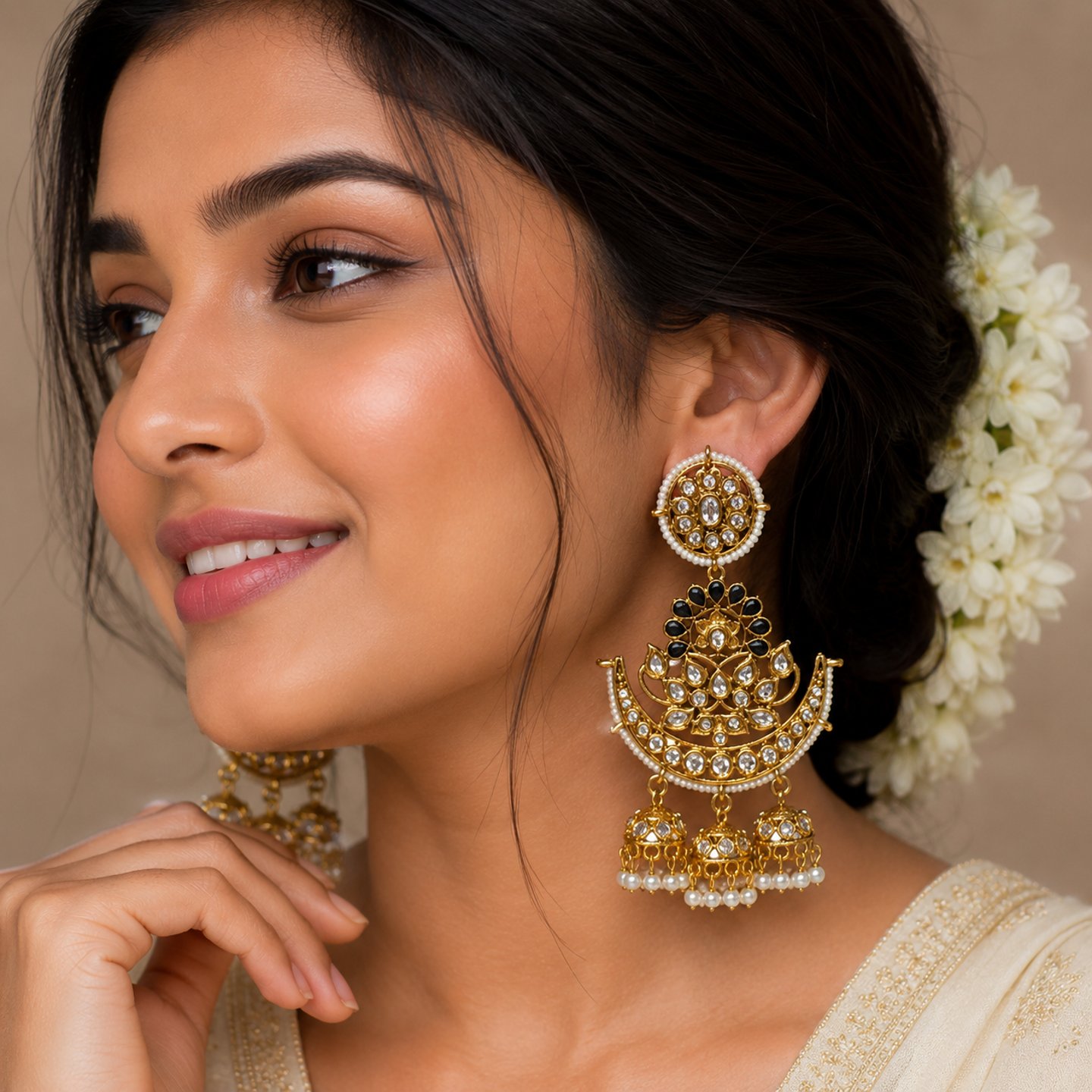 Nidhi Kundan Chandbali with Hanging Jhumka