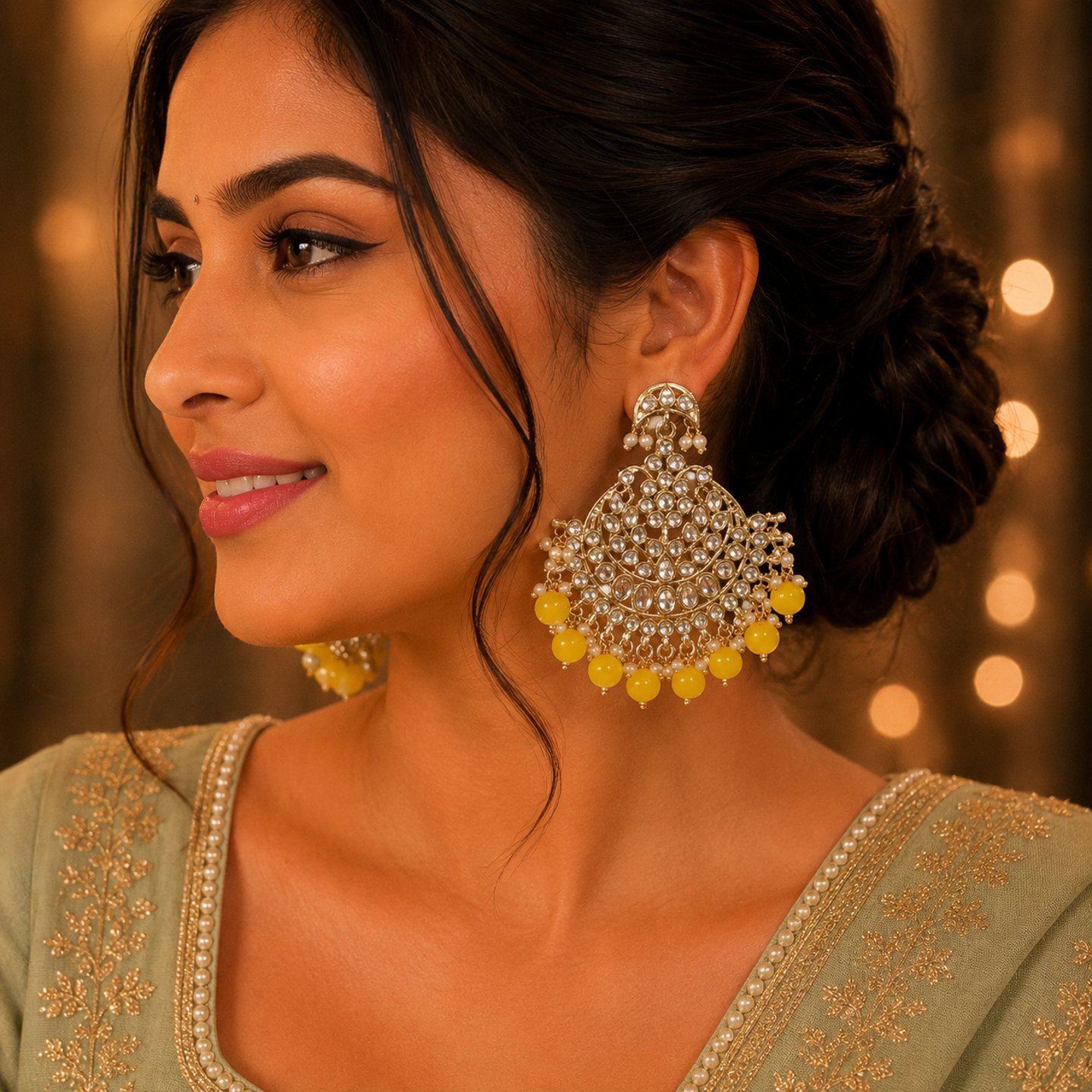 Aahana Kundan Chandbali with Hanging Colored Pearls
