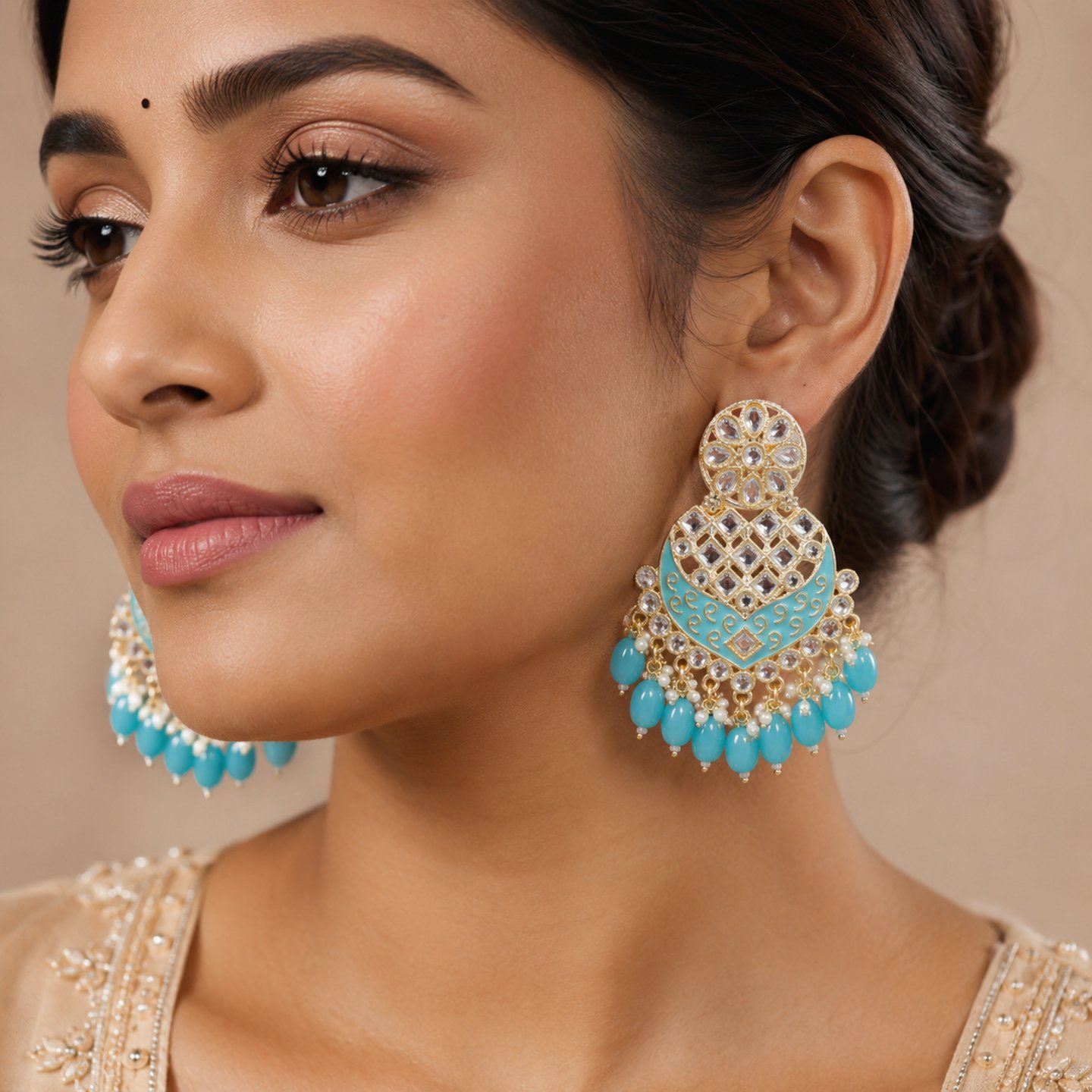 Payal Roop Hand Painted Kundan Chandbalis Earrings