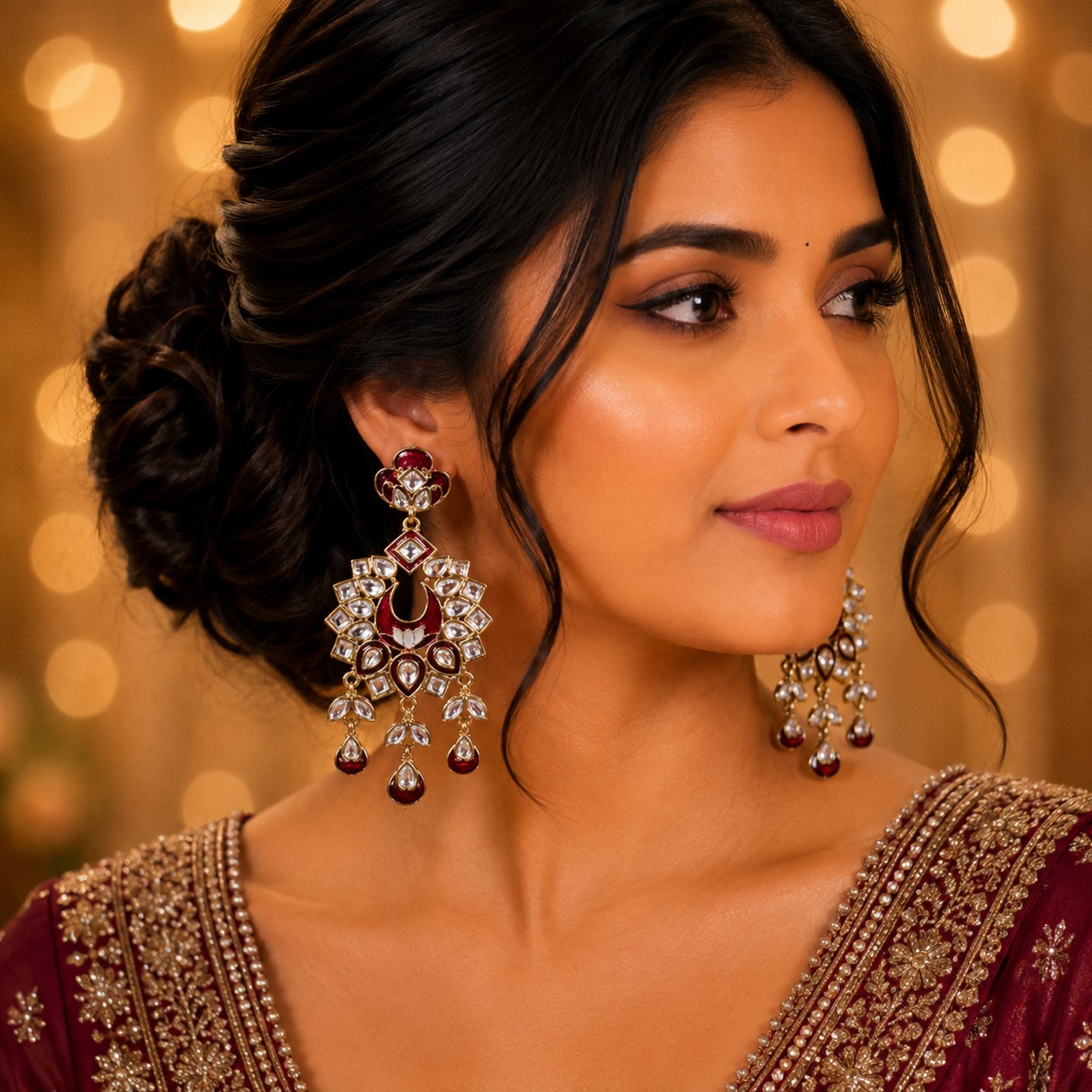 Palavi Acrylic Kundan Meenakari Earrings with Hanging Pearls