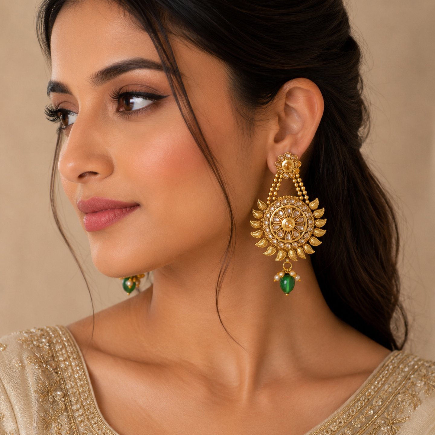 Idhika Premium Metal Polki Earrings