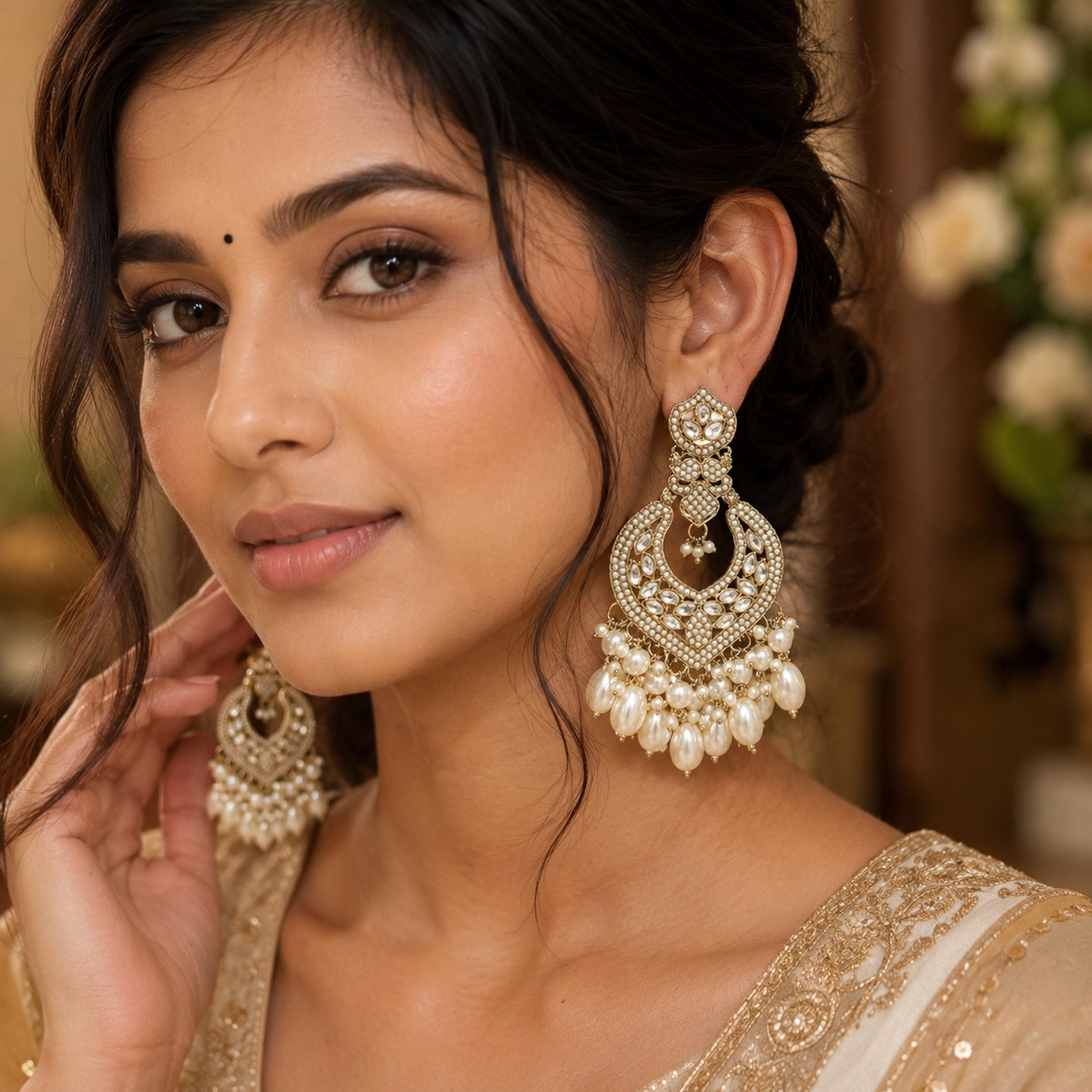 Ishani Pearls Work and Kundan Earrings