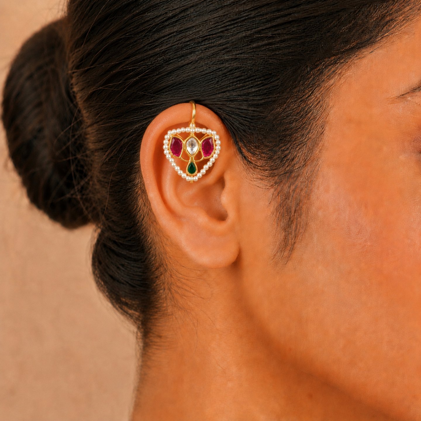 Nisha Traditional Pachhi Kundan Bugadi Ear Cuff with Pearl Border