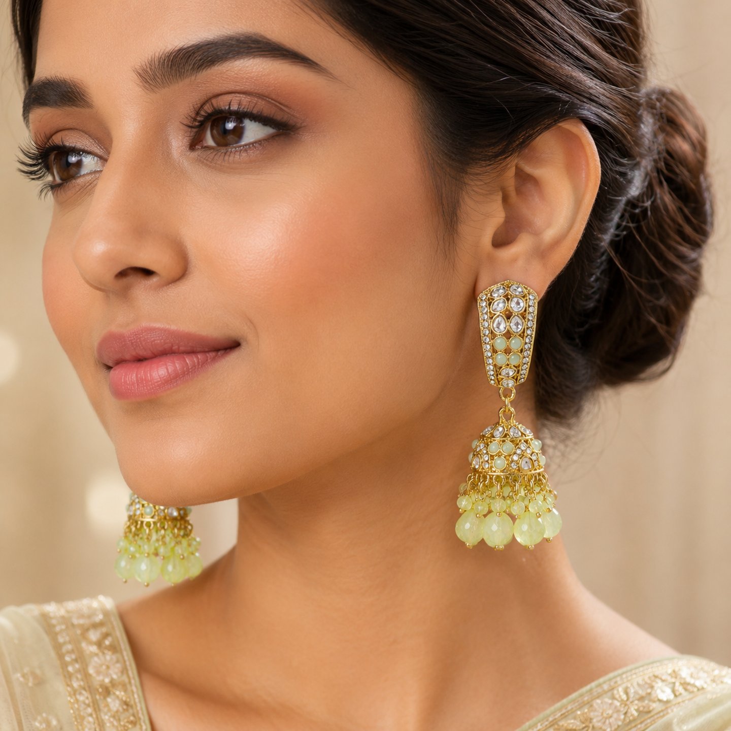 Saloni Kundan Jhumkas with Colorful Crystals