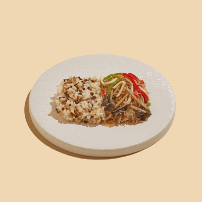 우엉 곤약잡채와 황금팽이버섯밥