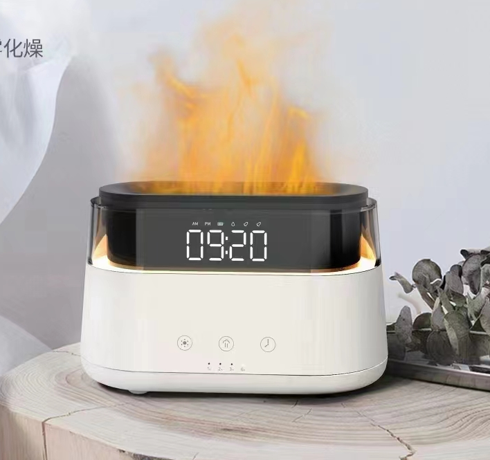 USB-C Aroma Diffuser with LED Clock & Flame Effect - Modern Design