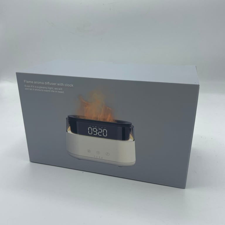USB-C Aroma Diffuser with LED Clock & Flame Effect - Modern Design