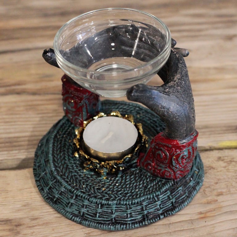 Antique Buddha Statue Hands Oil Burner - Spiritual Decor & Meditation Tool