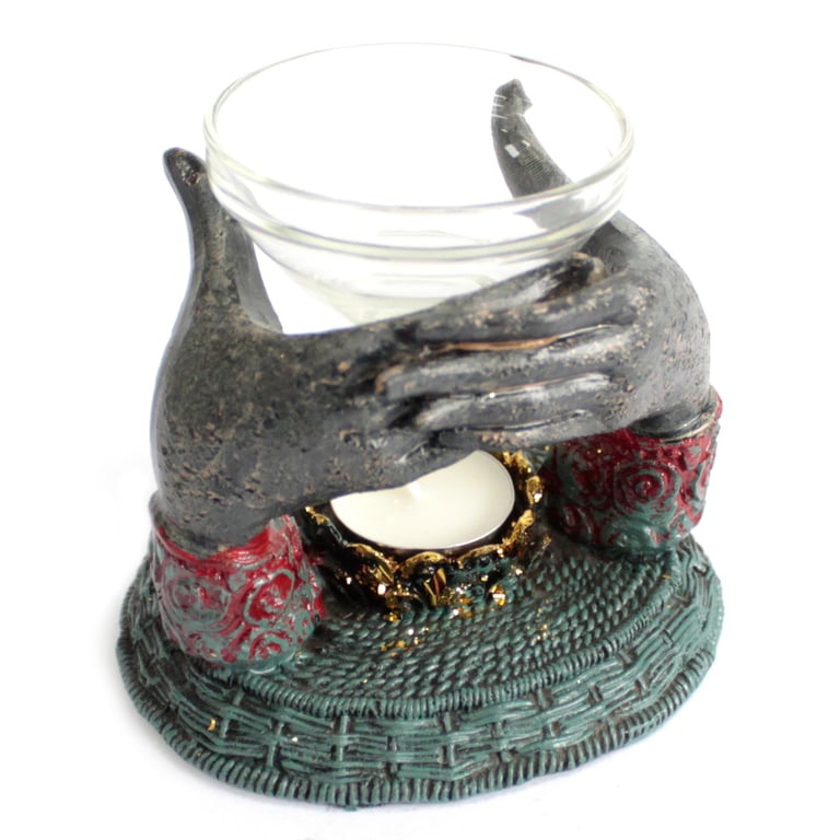 Antique Buddha Statue Hands Oil Burner - Spiritual Decor & Meditation Tool