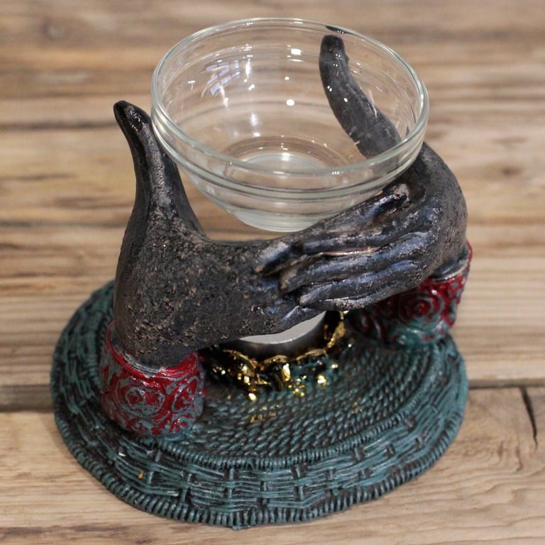 Antique Buddha Statue Hands Oil Burner - Spiritual Decor & Meditation Tool