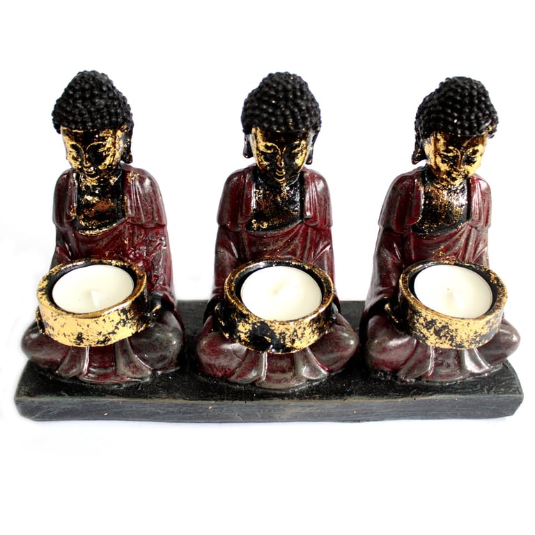 Antique Buddha Statue - Three Devotees Candle Holder (Vintage)
